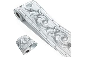 Mesoar Elegant 3D Silver Grey Wallpaper Border Wall Peel Stick Molding Border Home Ceiling Sticker for Bathroom Living Room Kitchen Wall 10cm by 16.4ft