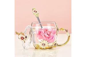 Wisolt Cadeau Fete des Meres Idee Cadeau Femme, Cadeau Maman, Cadeau Grand Mere, Cadeau Noel Femme, Cadeau Personnalisé, Tasse à Thé en Verre émaillé avec Couvercle et Cuillère