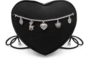 JJKOL Oktoberfest Kostüm Accessorie Damen, Herztasche Oktoberfest Accessories, Herz Trachtentasche mit Reißverschluss und 5 Anhängerstilen, für Damen Bierfest Trachten Dirndl Outfit Accessoires