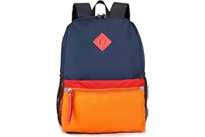 HawLander Little Kids Backpack, Toddler School Bag for Boys Aged 3 4 5 6 7 Years, with Chest Strap, Navy Orange