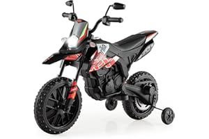 FANTASK Aprilia 12V Elektromotorrad für Kinder 5,5-6 km/h, Kindermotorrad mit Stützrädern & Musik & Scheinwerfer, Rote und Schwarze Motorrad für Kinder von 3 bis 8 Jahren, Rot