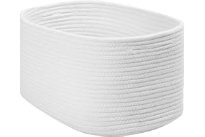 PATVINGOT Woven Cotton Rope Storage Boxs With Hollow Handle, Toy Storage Baskets for Shelves Bathroom Towel. (White, 1 Pack)