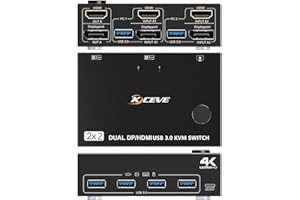 NAWEN DP HDMI USB 3.0 Przełącznik KVM 2 komputery 2 monitory, dwa monitory Przełącznik KVM Displayport obsługuje rozdzielczość 4K przy 60 Hz dla 2 komputerów Udostępnij klawiaturę, mysz i monitor