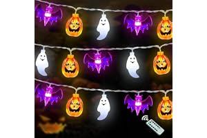 Qunkun Halloween ljusträdgårdar, 3 x 20 LED-pumpaspökfladdermöss, Halloween Deko Lichter, trädgårdsljusdekoration inomhus, ut