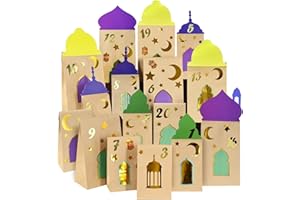 Ulikey Calendrier de l'Avent Ramadan, Calendrier Ramadan DIY avec 30 Sacs Papier Kraft et Autocollants, Décorations Eid Mubarak Ramadan, Calendrier de l'Avent à Remplir Enfant pour Cadeau Ramadan