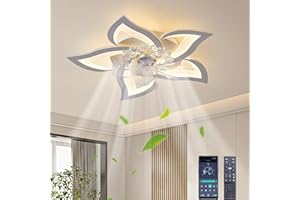 ‎AIPAITE AiPaiTe Leise Deckenventilator mit Beleuchtung, Modern LED Dimmbar Deckenbeleuchtung mit Ventilator, Kreativer 5 Lichter Design Deckenventilator für Schlafzimmer Küche Esszimmer Lampen (Weiß, 69CM)