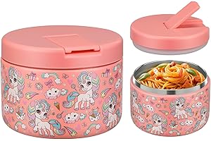 Itslife Termo para Comida 350ml, Taza Aislada de Acero Inoxidable para Alimentos Fríos y Calientes, Recipiente Térmico Apto con Cubrehebillas & Cuello Ancho para Escuelas, Oficinas Rosado-Unicornio