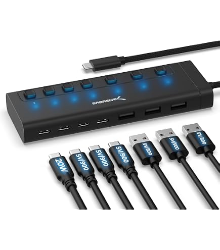 Hub USB 3.0 Sunydeal 4/7 Porte Con Alimentatore – Attivo, Per Windows/Laptop/PC, Cavo 48cm