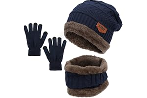Durio Kinder Mütze Schlauchschal Handschuhe Mütze Set Wintermütze mit Fleece Gefütterte Strickset für Jungen und Mädchen