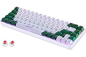 abucow 68-key mechanical gaming keyboard with colorful backlight and green-white keycap - Premium typing and gaming experience on PC and Mac with red switch (Green-White)