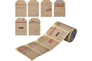 NT-LING from Santa Claus Stickers Roll Vintage Christmas Tags Stickers Self Adhesive Stickers Xmas Labels Christmas Tag Decorative Stickers Name Tags for Kids Christmas Party Decorations (Light Color)