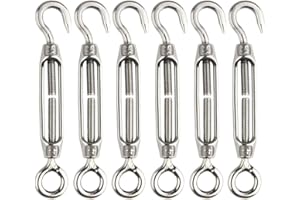 FEPITO 6 Piezas Tensor Tensor de Alambre M4 Acero Inoxidable Ajustable Tensor Gancho y Ojo Set Heavy Duty