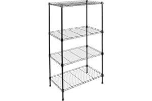 Harbour Housewares 4-Tier Shelving Unit - 122 x 60 x 35cm - Black 4 Shelf Wire Storage Unit with Adjustable Shelves & Levelling Feet Free Standing Garage Storage, Kitchen Organisation Wire Rack
