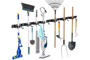 WECUTE Uchwyt ścienny na miotłę, uchwyt na narzędzia, wieszak na miotły i narzędzia ogrodowe, 2 szt. (czarna stal nierdzewna)