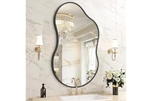HLFMVWE Asymmetrical Wall Mirror Black Metal Framed Bathroom Irregular Decorative Mirror, 40X65 CM Asymmetrical Mirrors, Vanity Farmhouse, Anti-Rust, Tempered Glass