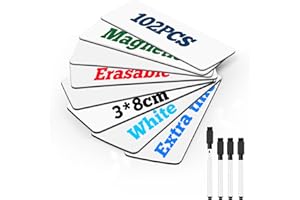 Kulamo 8cm x 3cm Imanes para Pizarra Magnética - 102 Piezas | Cintas Magnéticas Reescribibles - Etiquetas Magnéticas Borrables para Pizarras Blancas, Neveras y Clases | Blanco