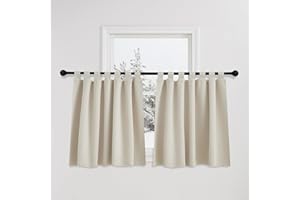 PONY DANCE Rideaux Cuisine - Rideau Occultants Thermiques Isolation Décoration de Fenêtre pour Chambre Maison pour Petit Fenetre à Pattes, 2 Pièces, L 140 x H 100 cm, Beige Clair