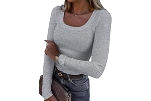 KAPOOHOTT Langarmshirt Damen Longsleeve Damen Eng Tshirt Damen Oberteile Longshirt Essential Shirt Elegant Y2K U-Ausschnitt Figurbetont Gerippter Strick Top