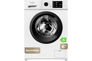 EVVO Lavadora Carga Frontal TERRA K, Capacidad 6 Kg, Motor Inverter Silencioso, Función Vapor Antialergias, 1000 RPM, Clase A, Fondo Estrecho 44 cm