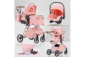 Lnhcrbs Cochecito Bebe 3 Piezas con portabebés, Sistema de Viaje's portabebés es Plegable,Carrito de Bebé Mang es Ajustable, las Ruedas son de Material PU,para 0-3 Años,Rosa