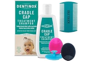 Cradle Cap Treatment for Baby Including 3 Kyeltri Silicone Cradle Cap Brushes & Fine Tooth Cradle Cap Comb Bundled with Dentinox Cradle Cap Treatment Shampoo Cradle Cap
