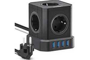 VOOMY 9 w 1 kostka zasilająca z USB, listwa zasilająca 5-drożna z 4 USB, gniazdo wielokrotne z wyłącznikiem, listwa przeciwprzepięciowa, 2500W Powercube 2M kabel do biura, domu, Czarny