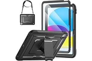 SEYMAC stock Custodia per iPad (A16) 11a/10a Generazione 11"/10,9" (2025/2022), Custodia Resistente con Pellicola Protettiva, Supporto Pieghevole e Tracolla, Nero