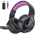 BINNUNE Wireless Gaming Headset with Microphone for PC PS4 PS5 PlayStation 4 5, 2.4G Wireless Bluetooth USB Gamer Headphones with Mic for Laptop Computer, Purple