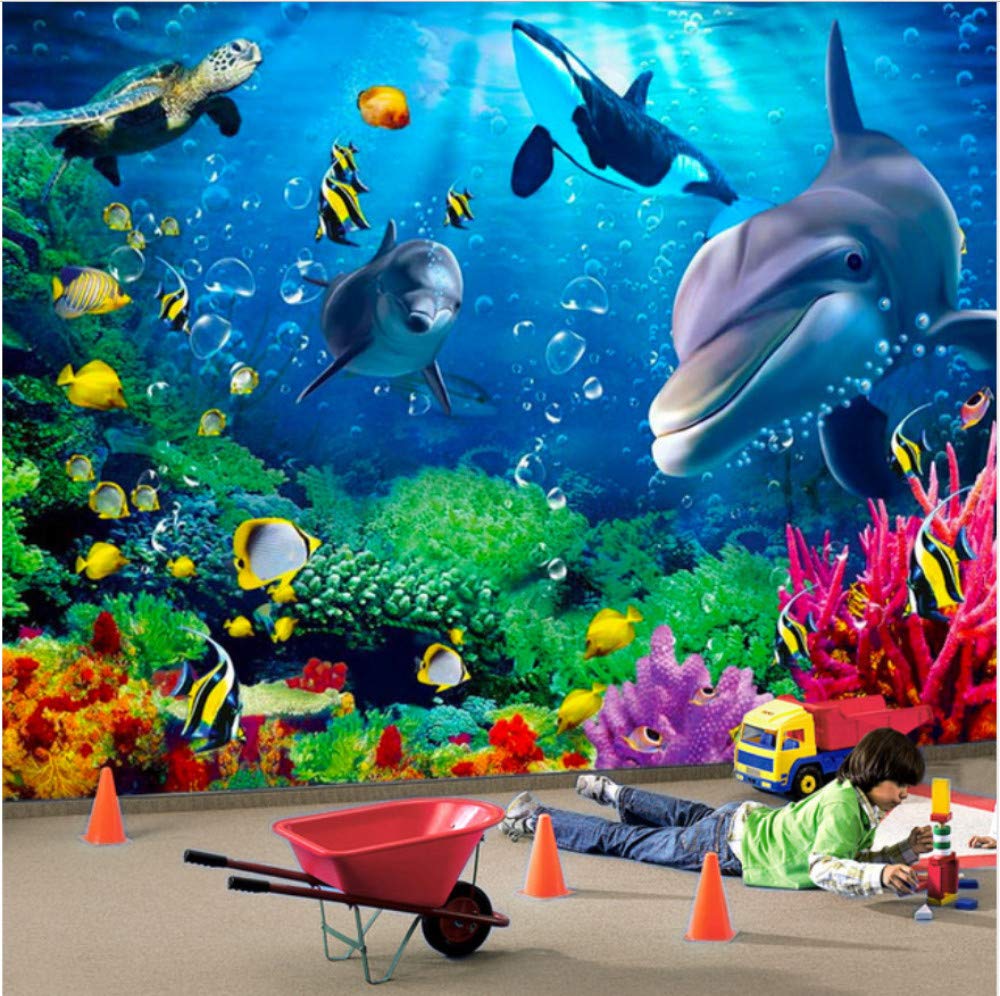 Carta Da Parati Personalizzata 3d Under The Sea Dolphin Cartoon Bambini 3d Carta Da Parati Fotografica Murale Adatta Per La Decorazione Del