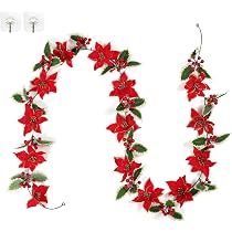 Ghirlanda Di Natale Con Bacche Rosse 190 Cm - Decorazione Invernale Per Interni Ed Esterni