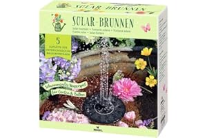 ‎MOSES moses. Blatt & Blüte Solar-Brunnen, schwimmendes Wasserspiel für Garten, Terrasse & Balkon, Springbrunnen für den heimischen Teich, Gartenteich Zubehör mit 5 unterschiedlichen Wasserfontänen