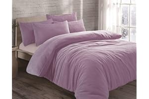 HOMES-LINEN Teddy Bear Fleece Thermal Warm Cosy Soft Fur Duvet Cover Set With Pillow Cases (Lilac, King)
