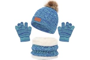 Baynetin 3Pcs Kids Winter Beanie Hat Scarf Gloves Set for 2-8 Years Old Boys Girls Winter Accessories Sets for Children Outdoor Sports, Knit Thick Warm Fleece Lined Thermal Sets