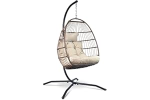‎VITA5 VITA5 Hängesessel mit Gestell - Bequemer Hängekorb Sessel - Rattan Hängesessel Outdoor und Indoor - Boho Egg Schaukel für Terrasse, Schlafzimmer & Leseecke - 150 kg Tragkraft (Cremeweiß)