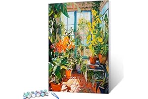 WALARKY Greenhouse Picture Paint by Number for Adults Plants Diy Gift Oil Painting Kits on Canvas with Brushes Pigment Colorful Picture for Home Wall Decor 16x20inch (Frameless)
