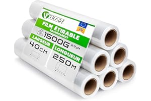 V1 Trade Film Etirable Demenagement - 6 Rouleaux Film Palette Transparent 40cm x 250m - Plastique Protection pour Colis et Meubles