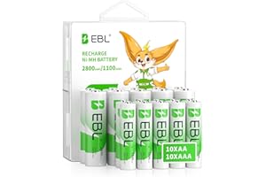 EBL 20 confezioni AA AAA Batterie Ricaricabili, 10 x 2800 mAh Batterie AA ricaricabili e 10 x 1100 mAh Batterie AAA ricaricabili 1,2 V Ni-MH Batterie HR6 AA/HR03 AAA