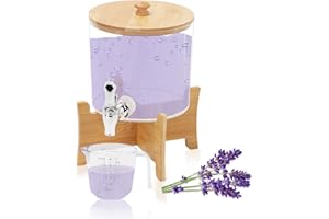 YALLMIE 2,5L Distributeur Lessive Liquide avec Robinet, Distributeur de Détergent à Lessive avec Couvercle, Support en Bois et Tasse à Doseur, Contenant Lessive Liquide Boîte de Rangement pour Détergents