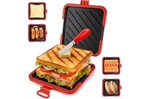 DOLLGIFT Microwave Toastie Sandwich Maker, Silicone Micro Toasties Sandwich Maker with Removable Non-Stick Grill Plates, Cookware Toaster Baking Tray, Easy Cooking for Crispy Sandwiches,Paninis,Fried Eggs,Red