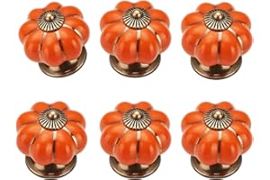 CYILIUEN Pumpkin Ceramic Knobs with Screw Gasket and Screwdriver Orange Ceramic Pull Handle for Kitchen Cupboard Wardrobe(6 Pcs)