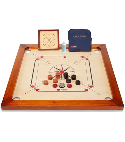 Jeu De Carrom Familial - Billard Indien - 66x66 Cm - Pour 2 à 4 Joueurs, Dès 6 Ans - Marron