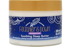 ‎FEATHER & DOWN Feather & Down Wohltuende Magnesium-Schlafbutter (300ml) – mit Magnesium sowie beruhigendem ätherischen Lavendel- und Kamillenöl, um das Einschlafen zu fördern. Ohne Tierversuche. Vegan.