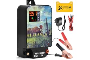 ZHFEIIRU pastor electrico , cerca eléctrica Controlador de pulso de alto voltaje seguro Granja de animales Cerca eléctrica Pastor Granja de animales Pastor eléctrico para vacas, ganado, caballos (Black)
