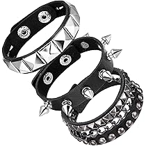 Set Di 6 Bracciali Punk In Pelle Nera Con Borchie - Stile Gotico Regolabile Per Uomo E Donna - Foto 8