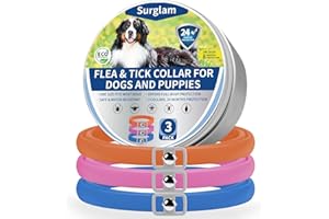 SURGLAM Collier Anti Puces Chien, Anti-Puces et Anti-Tiques Chiens Collier, 24 Mois de Protection Collier Antiparasitaire pour Chiens, Naturel Collier Antipuces Chien, Réglable Collier Répulsif Puces O-R-B
