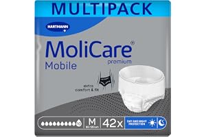 MoliCare Premium Mobile 10 droppar storlek M, inkontinensbyxor för kvinnor och män med den tyngsta inkontinensen, extra läckageskydd, avancerat hudskydd, förbättrad passform, 42 stycken