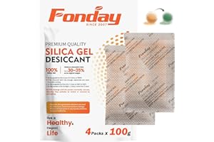 100Gram x 4Packet Fonday Rechargeable Silica Gel Desiccant Packets Food Grade Fast Reactivate Moisture Indicating Orange to Green