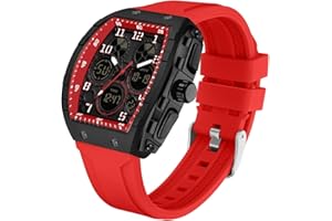 findtime Montre Militaire Homme Sport Design Unique Cadran Rectangulaire, Affichage Numérique Analogique, Double Fuseau, Chronomètre Étanche 5ATM, Style Punk