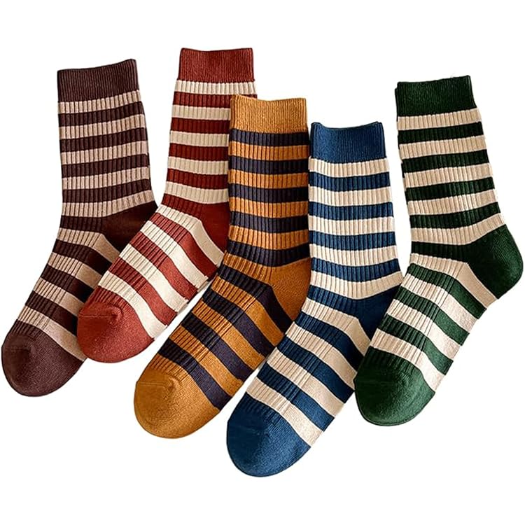 BelleFlair 5 Paar Katoenen Dames Sokken 39-42, Vrolijke Ringelsokken voor Dames en Meisjes, Warme Sokken in Vintage Stijl, Zachte Gestreepte Alledaagse Sokken