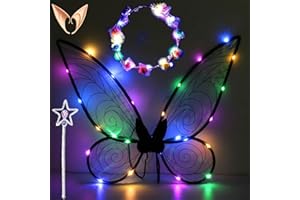 Sunshine smile Ali delle fate luminose per adulti, cerchietto a LED e stelle fate, ali d'elfo, da donna, ali a LED per bambini, ali delle fate per adulti, ali di farfalla per bambini o feste a tema